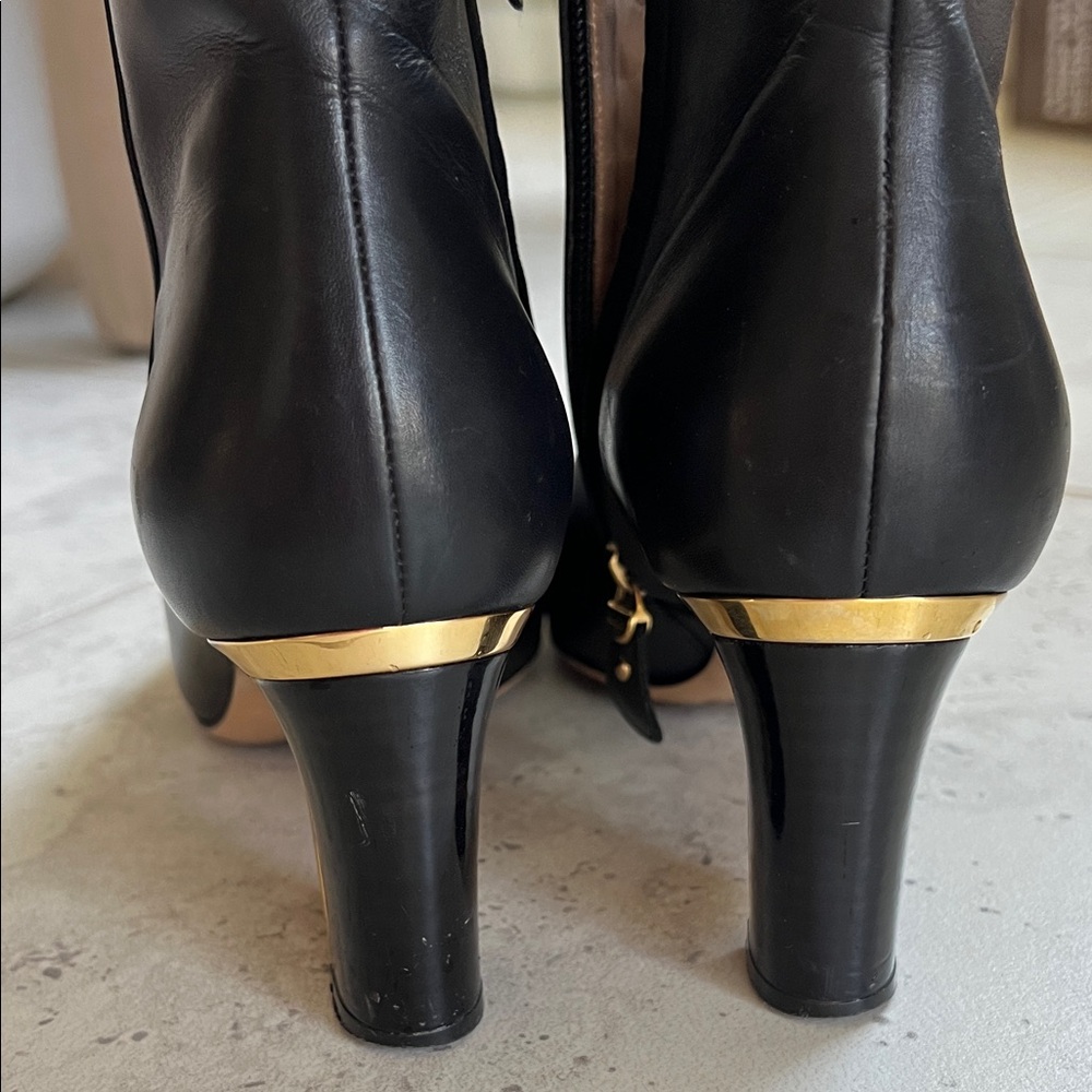 Salvatore Ferragamo Black Heeled Boots with Gold Heel - Picture 10 of 14